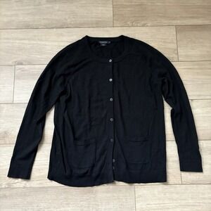Pendleton Womens‎ Black Cardigan Sweater Lighweight Medium Button Pockets Scoop